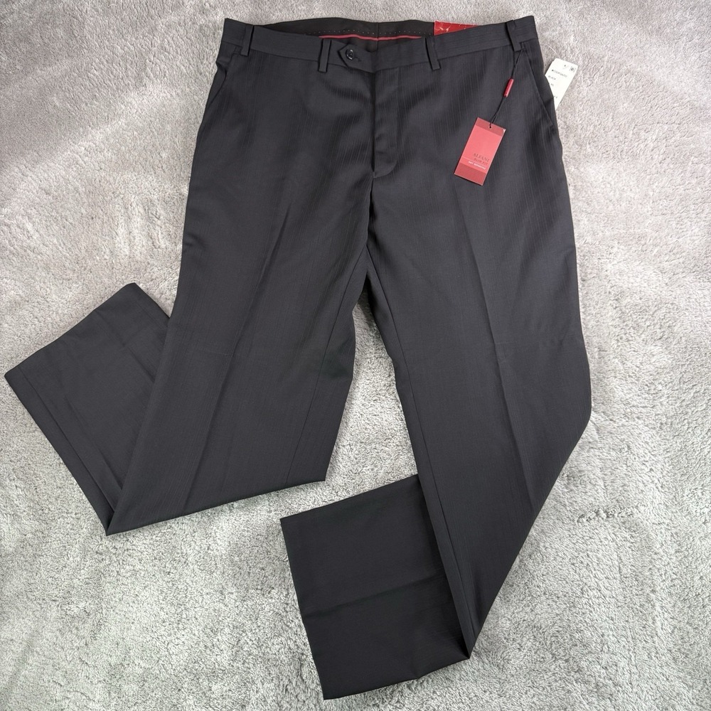 Alfani Slim Fit Dress Pants Mens 38x30 Black Stripe 100% Wool NWT MSRP $135